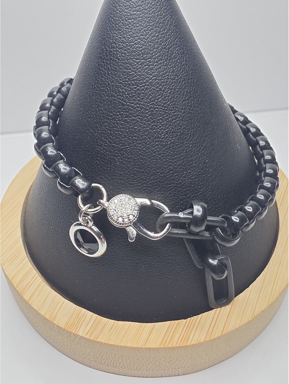 Black Box Chain Bracelet Silver CZ Lobster Clasp Charm Punk Goth Unisex